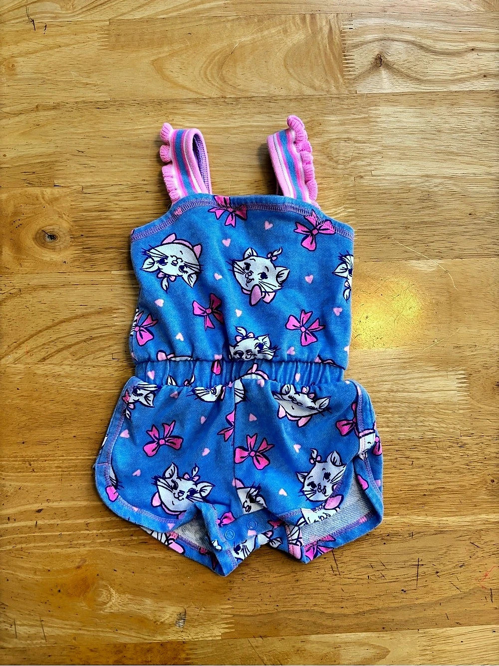 Disney Classics romper Baby 12M Blue Pink Cat Romper Like New